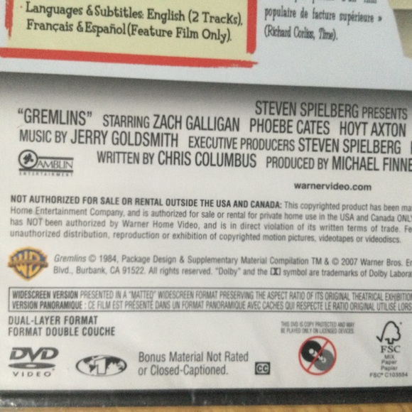 Gremlins Special Edition New Sealed DVD French Version INcluded - Picture 3 of 3